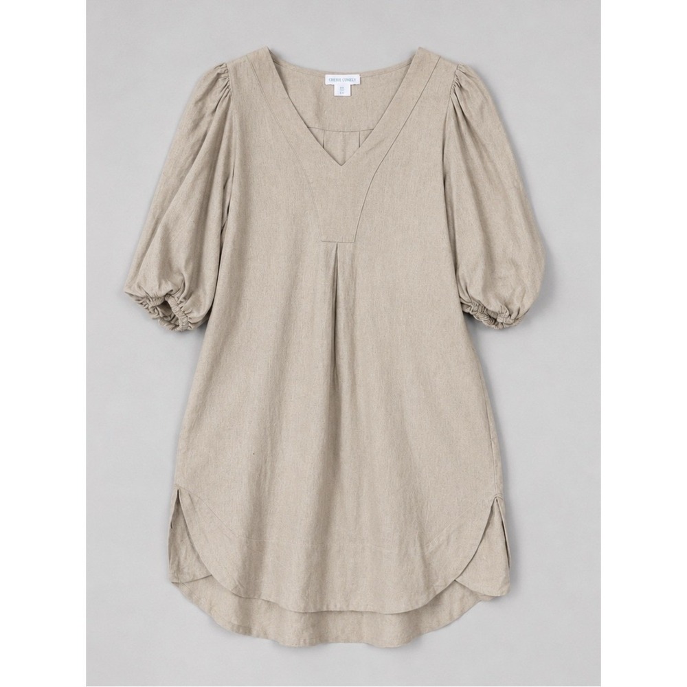 Cynthia Rowley Linen Dress Small Euro Summer Coastal Romantic Puff Sleeve Pocket